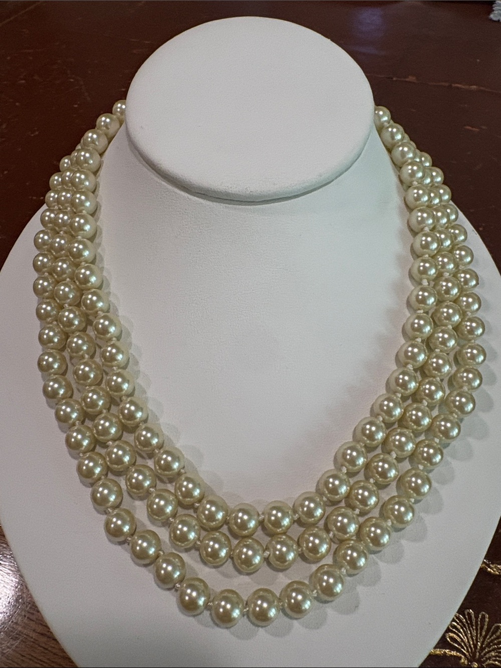 JBK Jacqueline B Kennedy Triple Strand Faux Knotted Pearls—Event—Dressy—Elegant